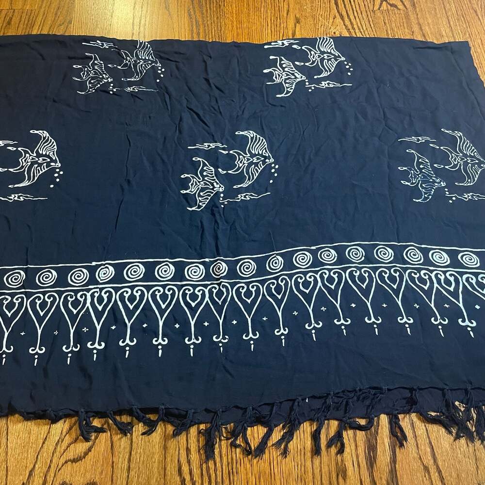 Beach Cabana Fish Print Sarong Pareo Wrap with Fringe